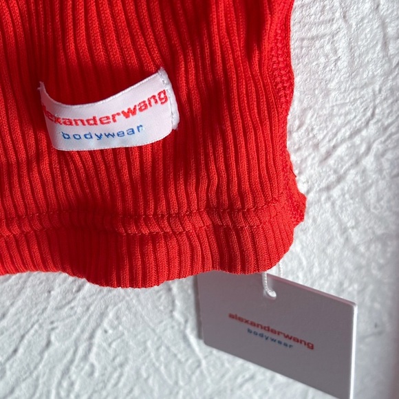 Alexander Wang Bodywear long-sleeve tee in ribbed cotton jersey red Sz XS - Picture 4 of 6